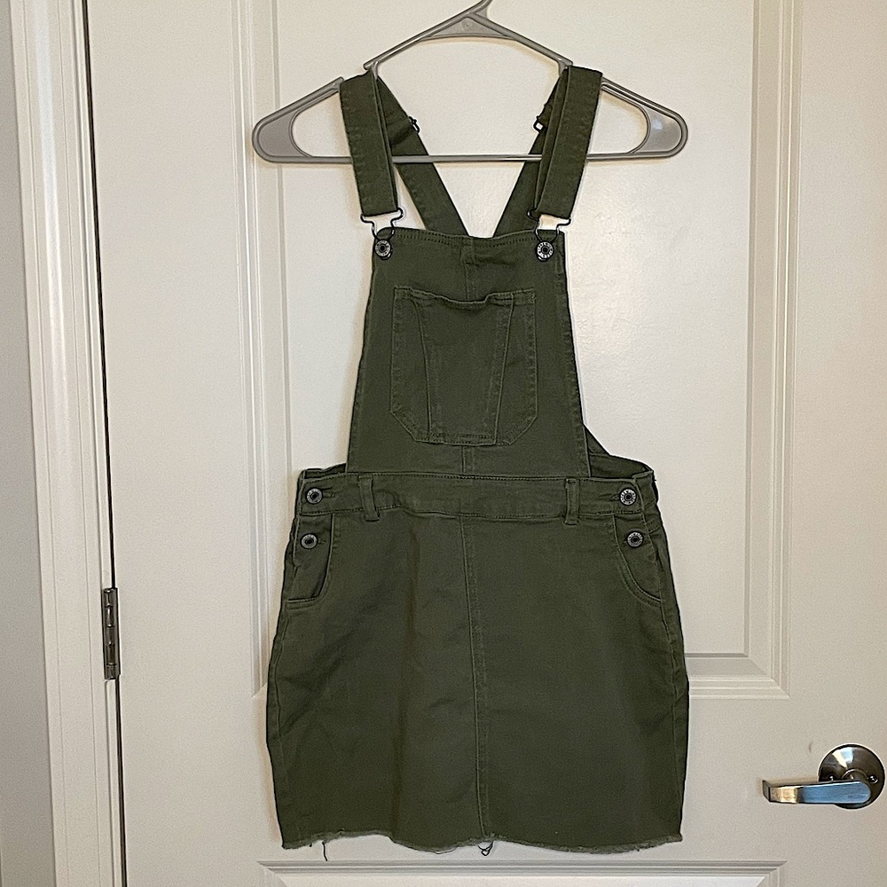 Olive Green Denim Overall Dress